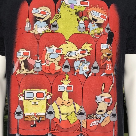 Nickelodeon T Shirt Mens XL 90’s Group 3D Movie Throwback Black Rugrats - Picture 2 of 7
